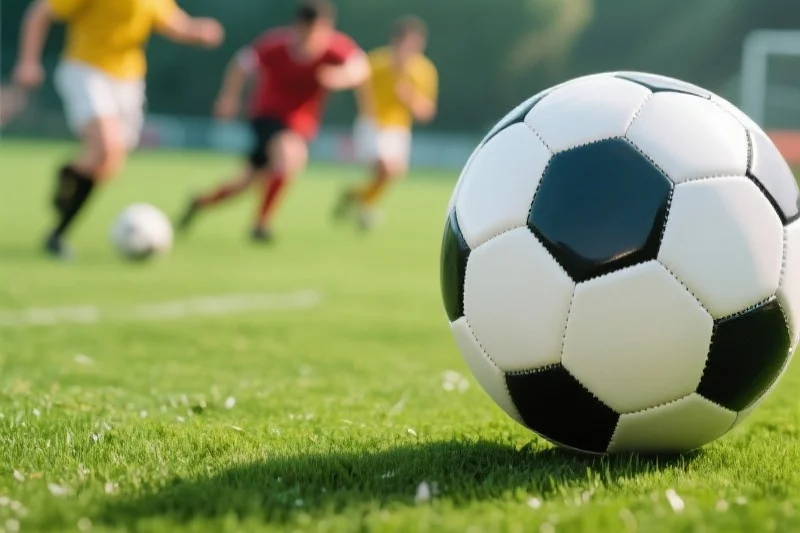 足球比赛中球员们在球场上争夺球权