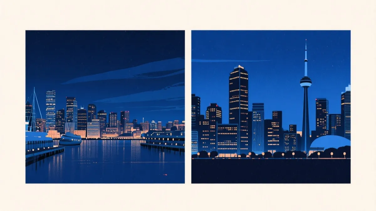 温哥华与多伦多城市夜景对比示意：两地观赛行程规划