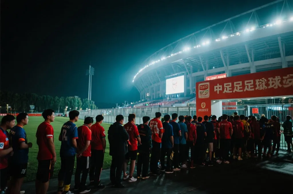 球迷在世界杯球场外排队入场，现场气氛热烈